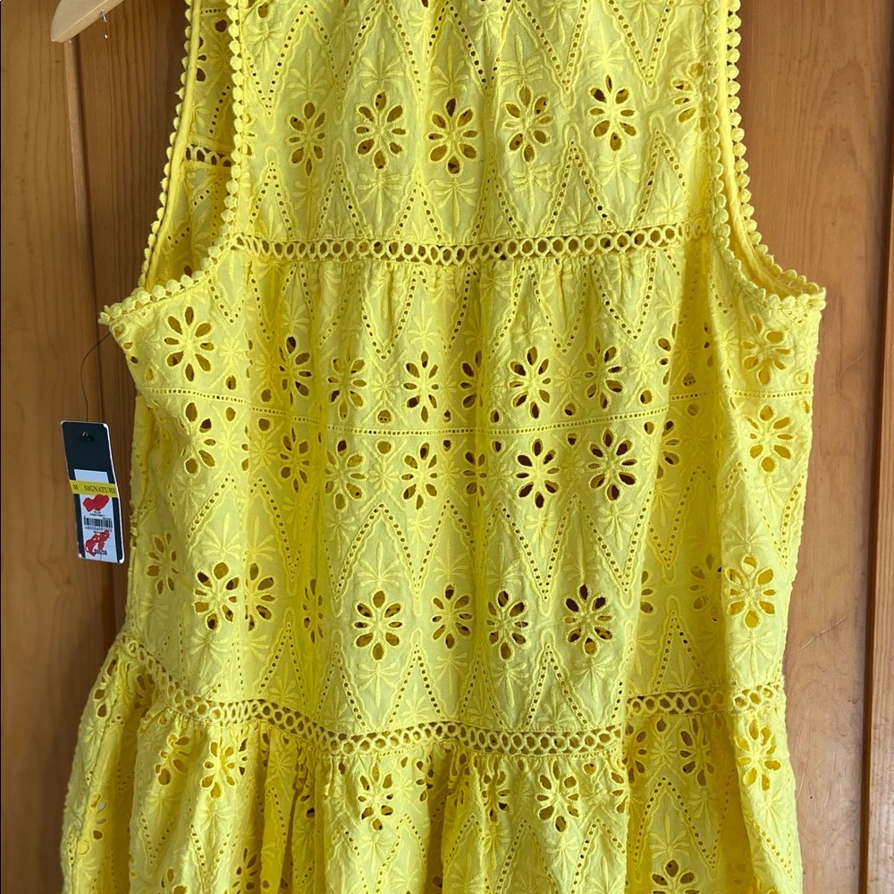 bright & cheerful yellow eyelet sleeveless boho shirt